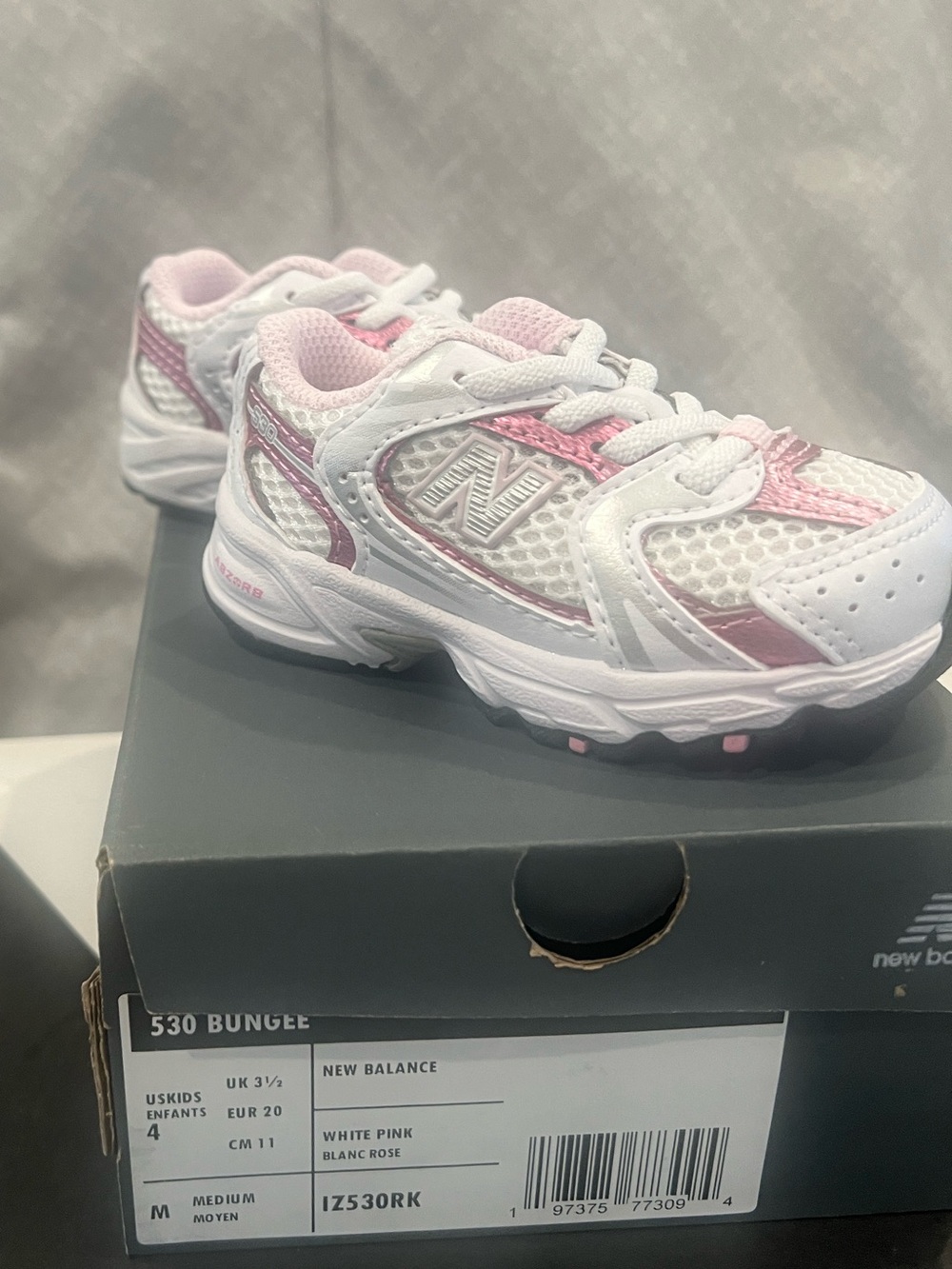 New Balance White and Light Pink Kids' Mesh Sneakers
